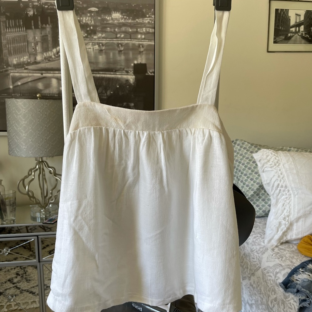 Linen blend white loose fit top